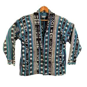 Los Artesanos De San Juan VTG 90s Native Aztec Cotton Woven Cardigan Jacket Sz S